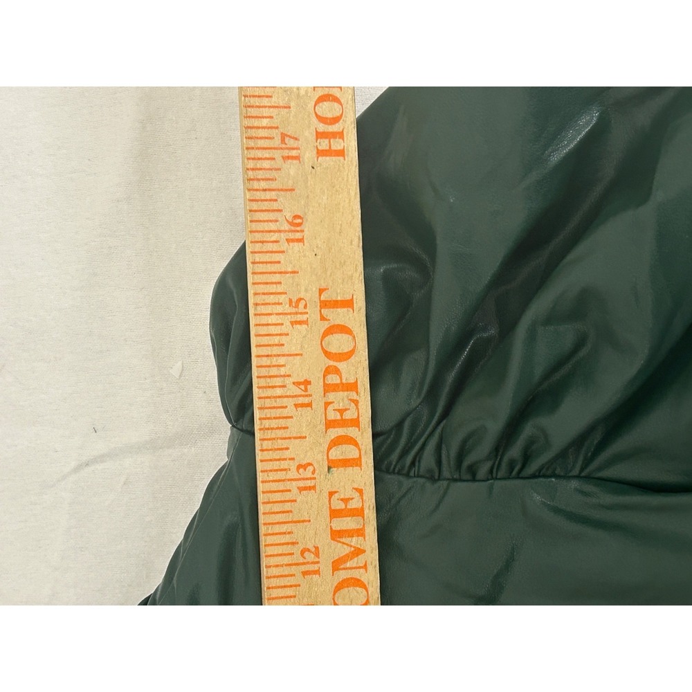 Entro Faux Leather Tiered‎ Ruffle Sleeve Dress Minimalist Neutral Green Sz M - Picture 2 of 10